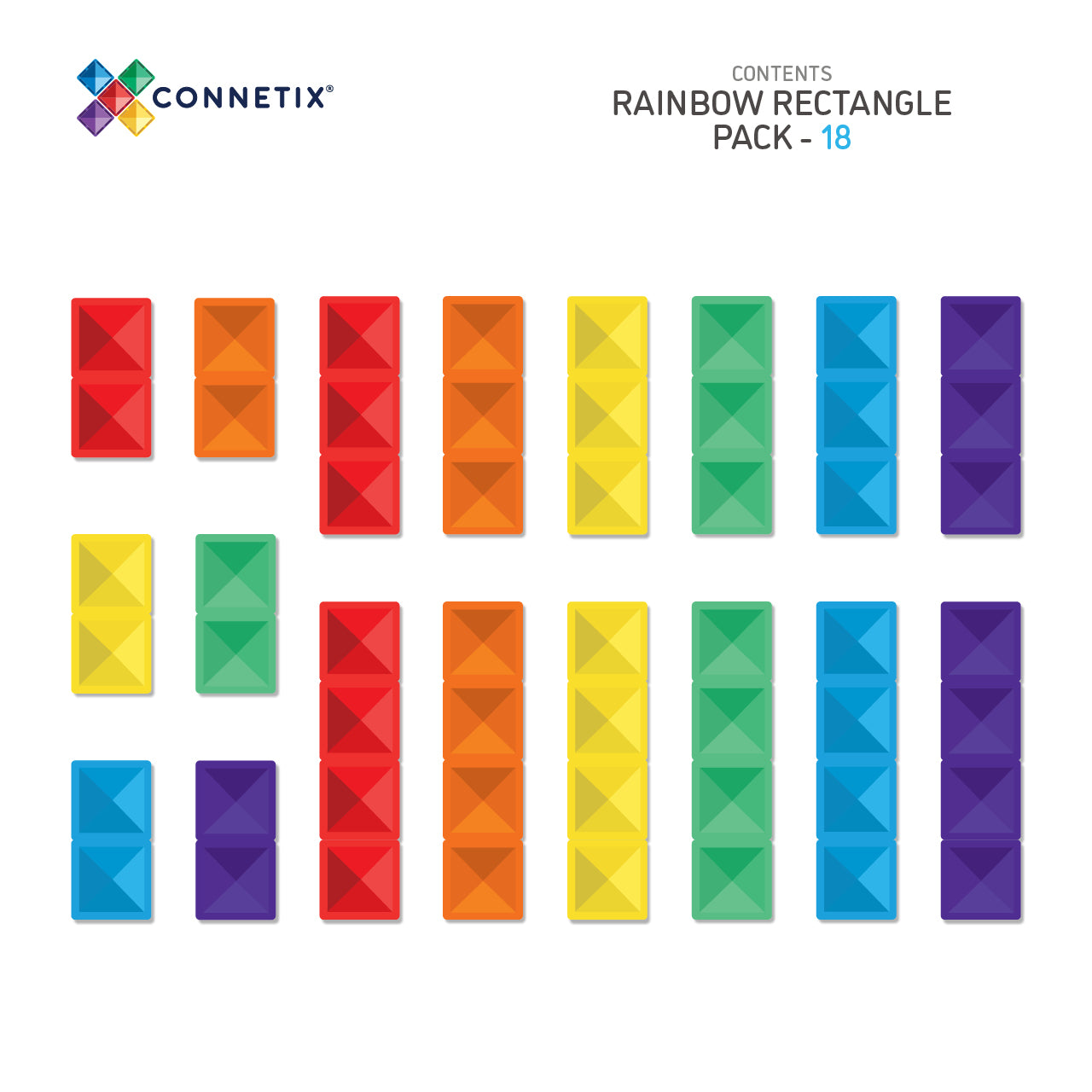 CONNETIX | 18 Piece Rainbow Rectangle Pack