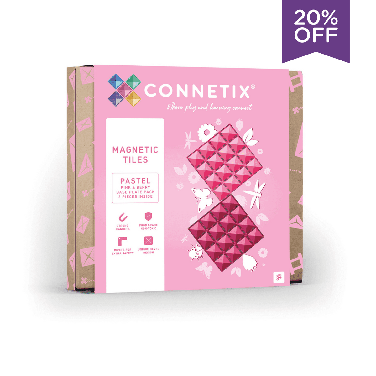 CONNETIX | 2 Piece Pastel Base Plate Pack - Pink & Berry